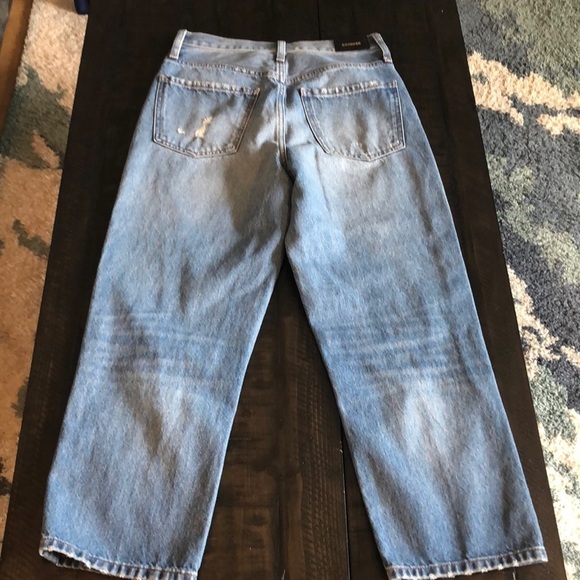 Express Dad Jeans Size 2 100% Cotton Rigid Denim Distressed Cropped High Waist - Picture 10 of 16